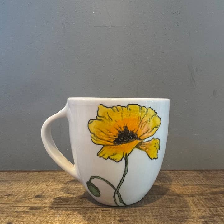 Lucy Nilan Studios - Wholesale Coffee Mug - Poppies Handmade Porcelain Coffee Mug in White1