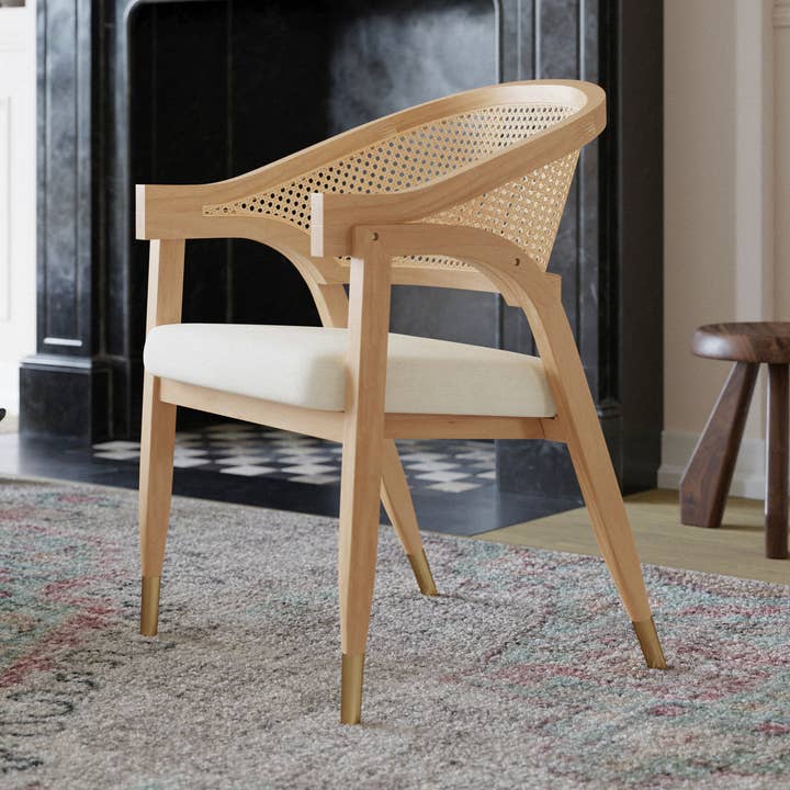 Natural Cane Rattan Padded Accent Dining Chair for wholesale by Flash Furniture