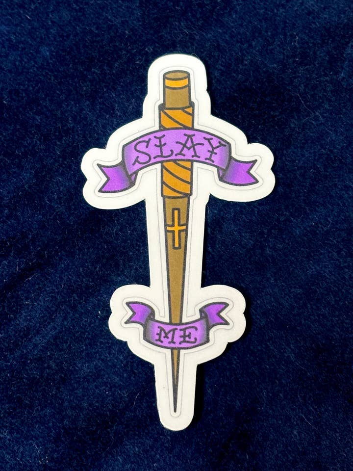 Slay Me Sticker – Gothic Vampire Halloween Art for wholesale by Petrichor & Co.