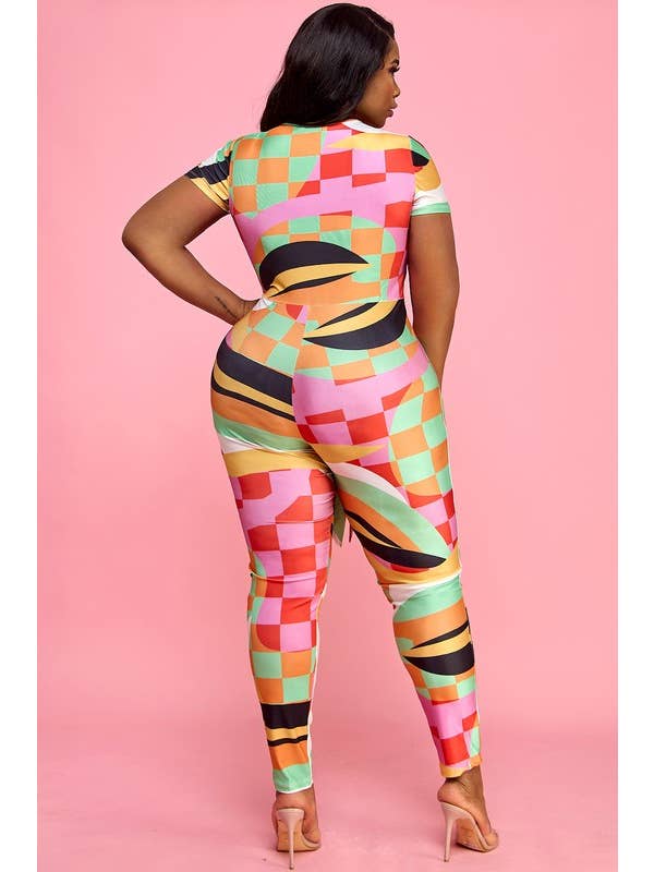 Namatt Design - Wholesale Jumpsuit - Women's - Plus Short Sleeves Deep V-Neck Tie Waist Catsuit10