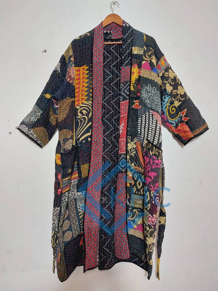 KHC – wholesale Robe – Women's – Patchwork Bath Robe | Vintage Kantha Cotton Kimono | Cotton Robe | Kimono Indian Dressing Gown | Night Wear Suit | Long Cotton Robe4