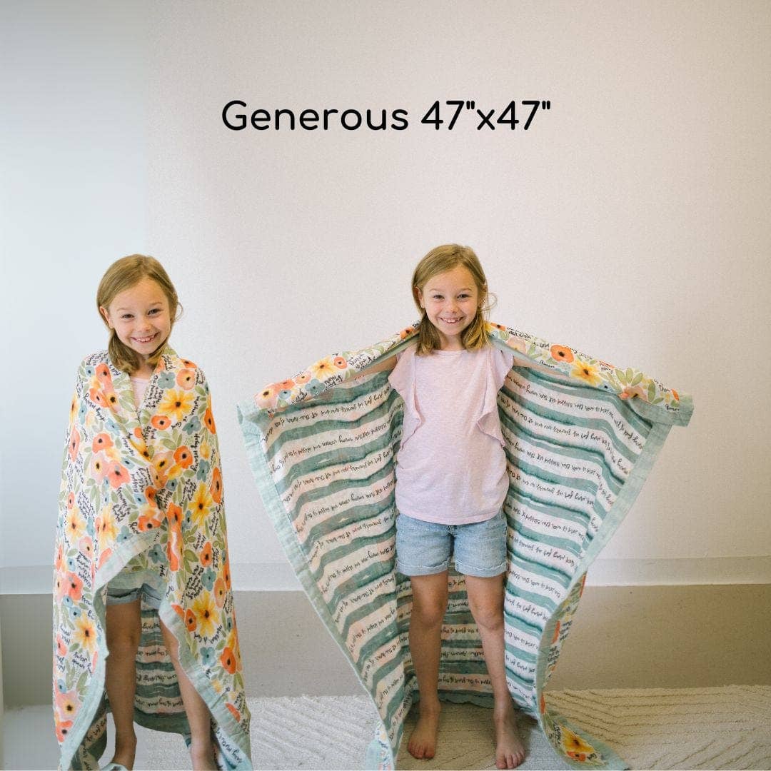 The Little Rose Shop - Wholesale Bedding Blanket - Kids & Baby - Watercolor Hail Mary Luxury Double Sided Muslin Catholic Blanket5