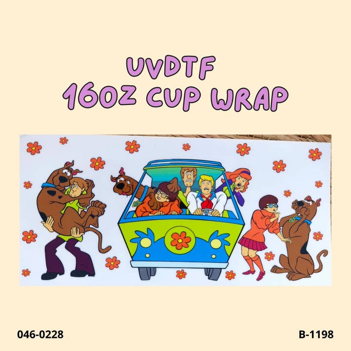 UVDTF cup wrap scooby doo car 16 oz beer can glass cup for wholesale by Weavey Studio