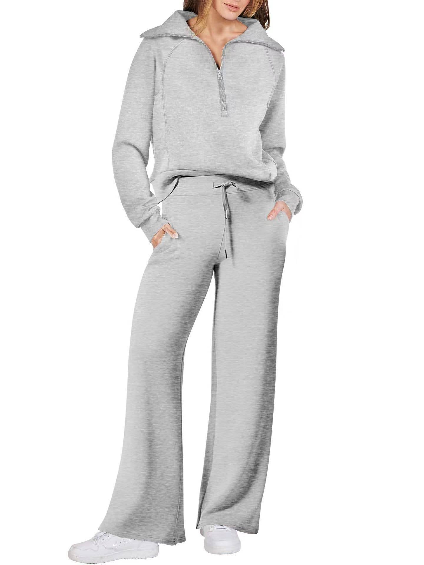 Rosa Clothing - Wholesale Top & Pant Set (NOT Loungewear) - Women's - Oversized Half zip Sweatshirt & Pants 2 Piece Tracksuit1
