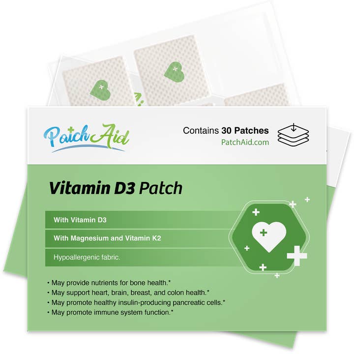 PatchAid - Wholesale Oral Supplement/Vitamin - Vitamin D3 with K2 Patch - Bone, Heart & Immune Support