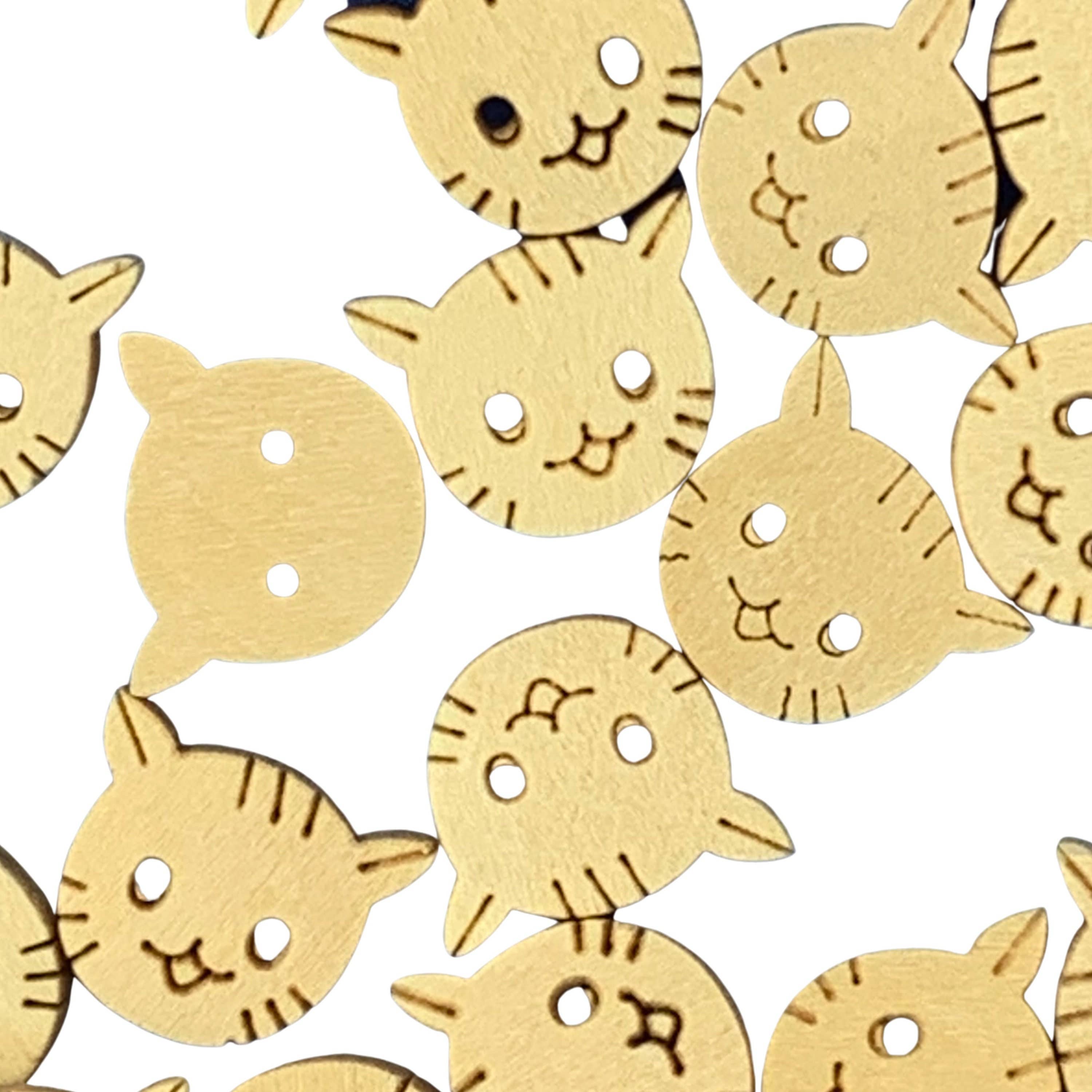 Magnifique Hearts – Großhandel Knopf/Druckknopf zum Annähen – Mischung aus braunen Katzenknöpfen, Tierknöpfen aus Holz, Miauknopf2