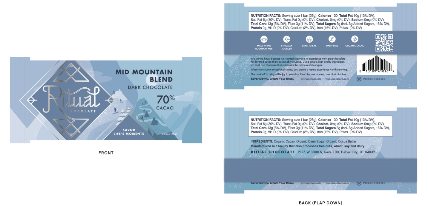 Ritual Chocolate - Wholesale Chocolate - Mid Mountain Blend Mini Bar 25g, Dark Chocolate 70% Cacao2