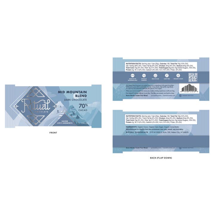 Ritual Chocolate - Wholesale Chocolate - Mid Mountain Blend Mini Bar 25g, Dark Chocolate 70% Cacao2