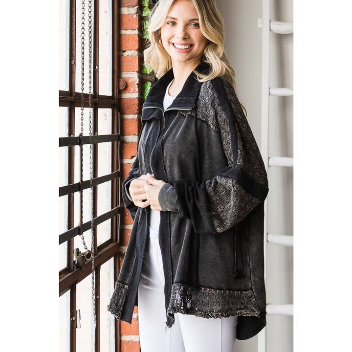 Oli&Hali - Wholesale Jacket - Women's - WASHED MIX MEDIA CROCHET LACE FRENCH TERRY JACKET12