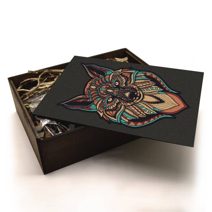 WAWW Artisanal Wooden Puzzles - Wholesale Puzzle - Adult - WOLF wooden jigsaw Puzzle | 23" Whimsies | Animal Totem2