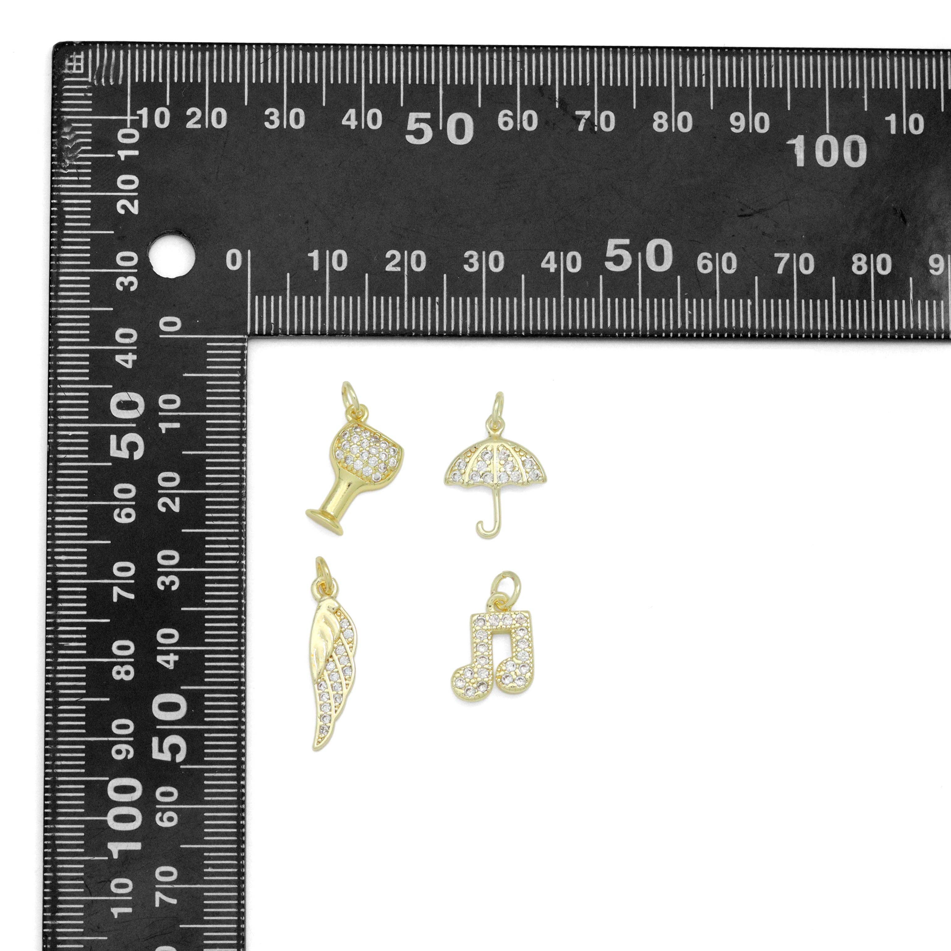 BestBeads&Beyond – wholesale Individual charm/pendant – Clear CZ Gold Silver Wine Glass Umbrella Wing Music Note Charm Pendant, Sku#LX9511