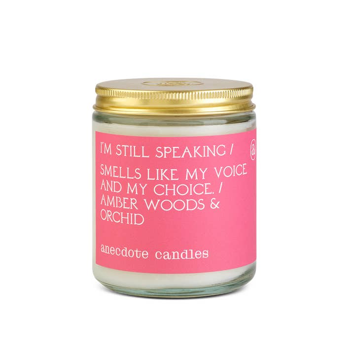 I'm STILL Speaking (Amber Woods & Orchid) Glass Jar Candle for wholesale by Anecdote Candles