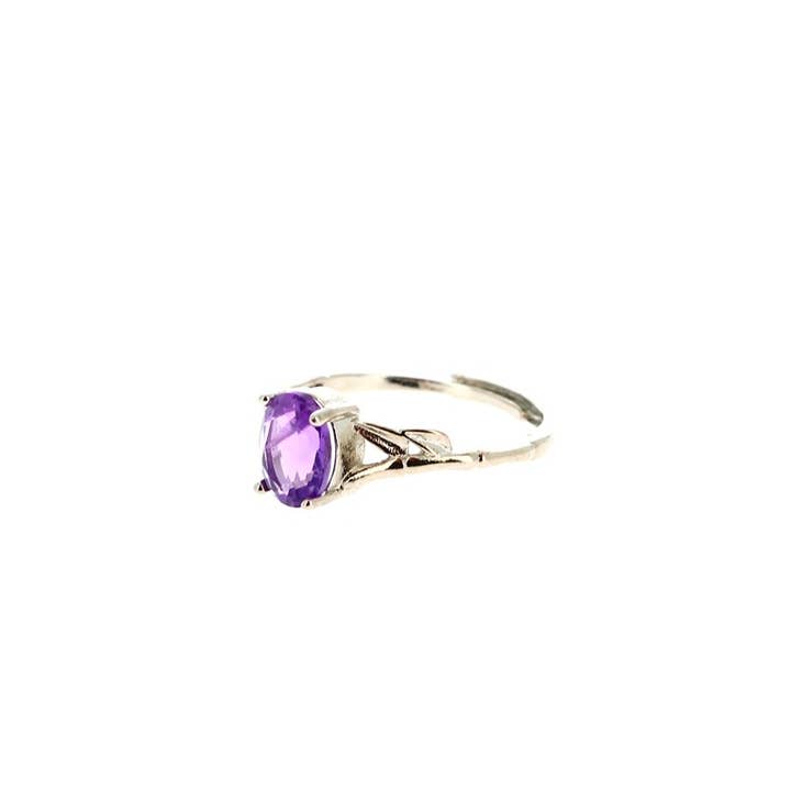 Adjustable Amethyst Rings Silver-Plated Brass 9 x 7 mm for wholesale by Artisans de Madagascar