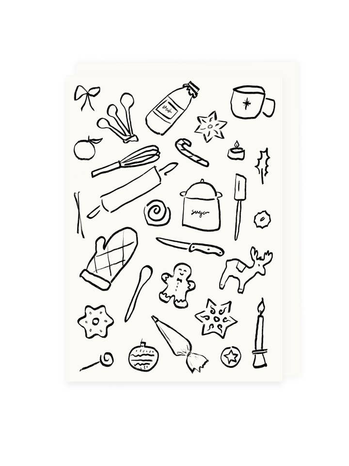 Folded Card Christmas Bakery (Risograph) for wholesale by L'Atelier Samedi