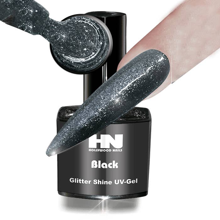 Glitter Shine UV Gel Black 9g for wholesale by HOLLYWOOD NAILS