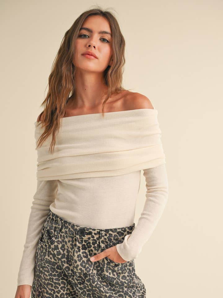 MIOU MUSE - Wholesale Knit Sweater - Women's - T3892 OFF SHOULDER SWEATER TOP