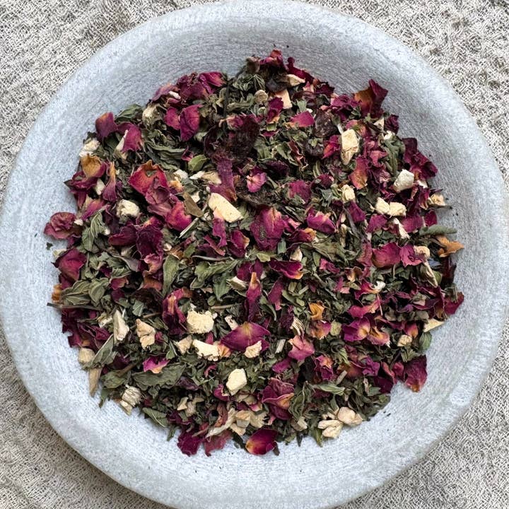 UNWIND TEA - Peppermint, Lemon balm, Ginger, Rosehips, Rose Petals for wholesale by Wildcraft Dispensary