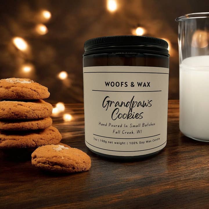 Woofs & Wax - Wholesale Jar/Filled Candle - Grandpaws Cookies Candle - 7oz 100% Soy