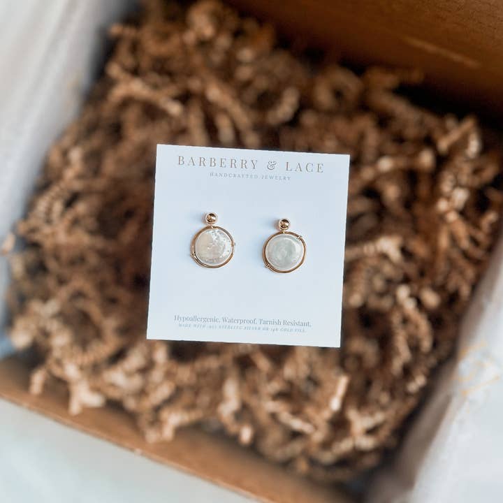 Barberry & Lace Handmade Jewelry - Wholesale Dangle Earrings - Pearl Halo Earrings | 14k Gold Fill & Sterling Silver