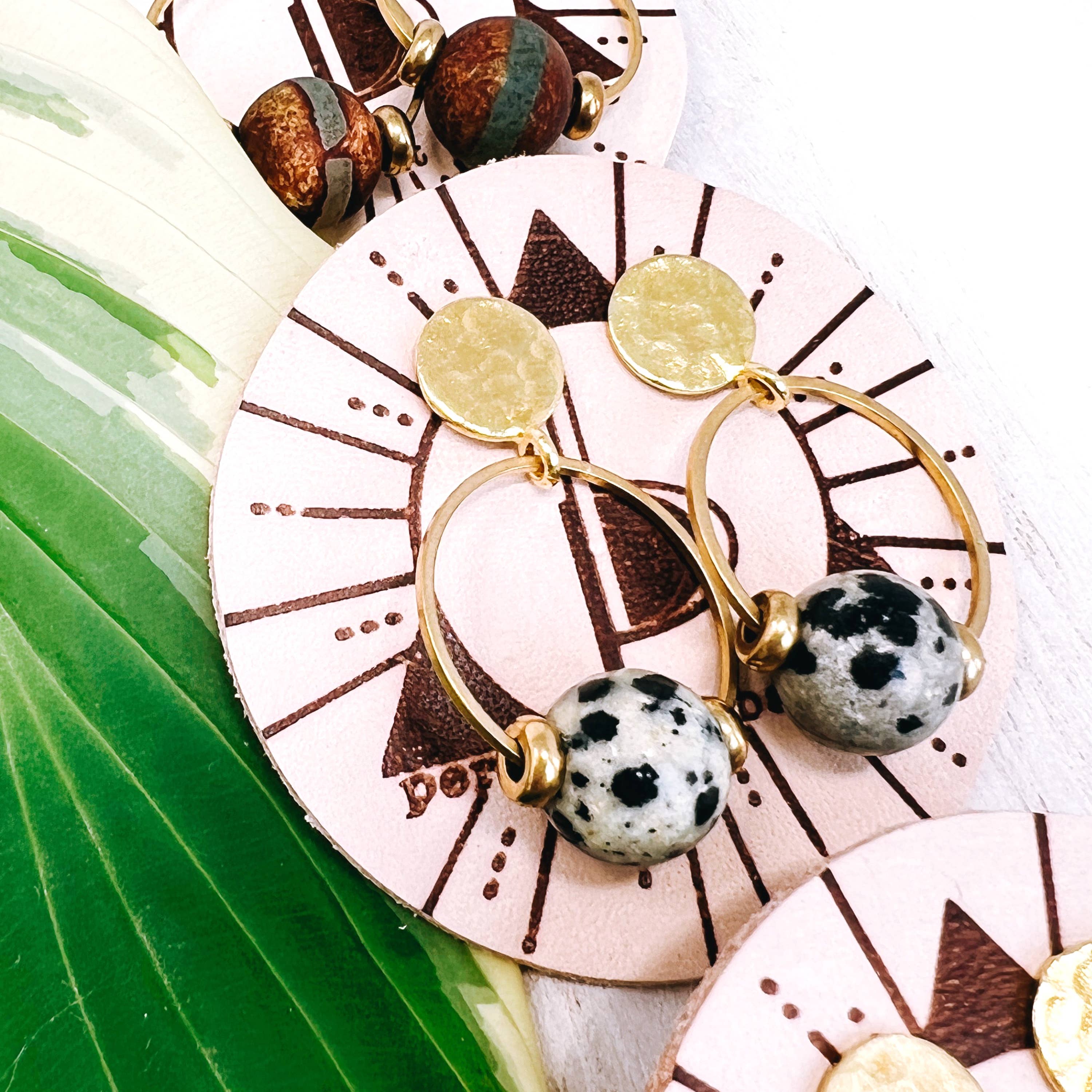 Permanent Baggage - Wholesale Dangle Earrings - Small Brass Post Earring With Hoop & Semi-Precious Stones14