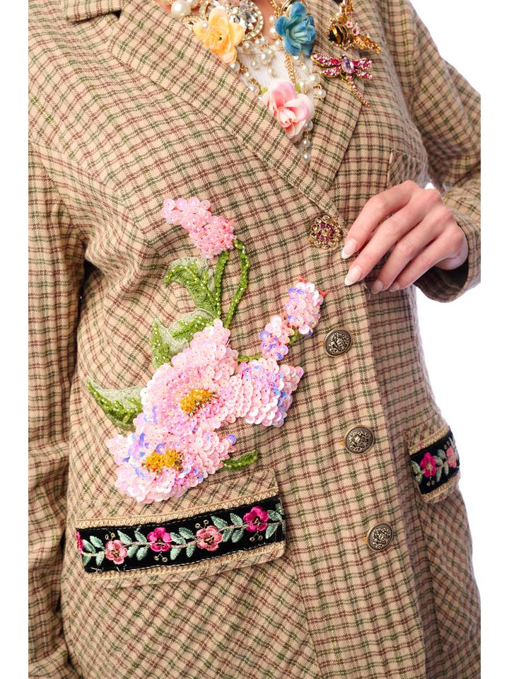 Aratta | Women's Fashion - Wholesale Blazer - Women's - Diana Beige Floral Blazer | Plaid Blazer | Flowery Jacket16