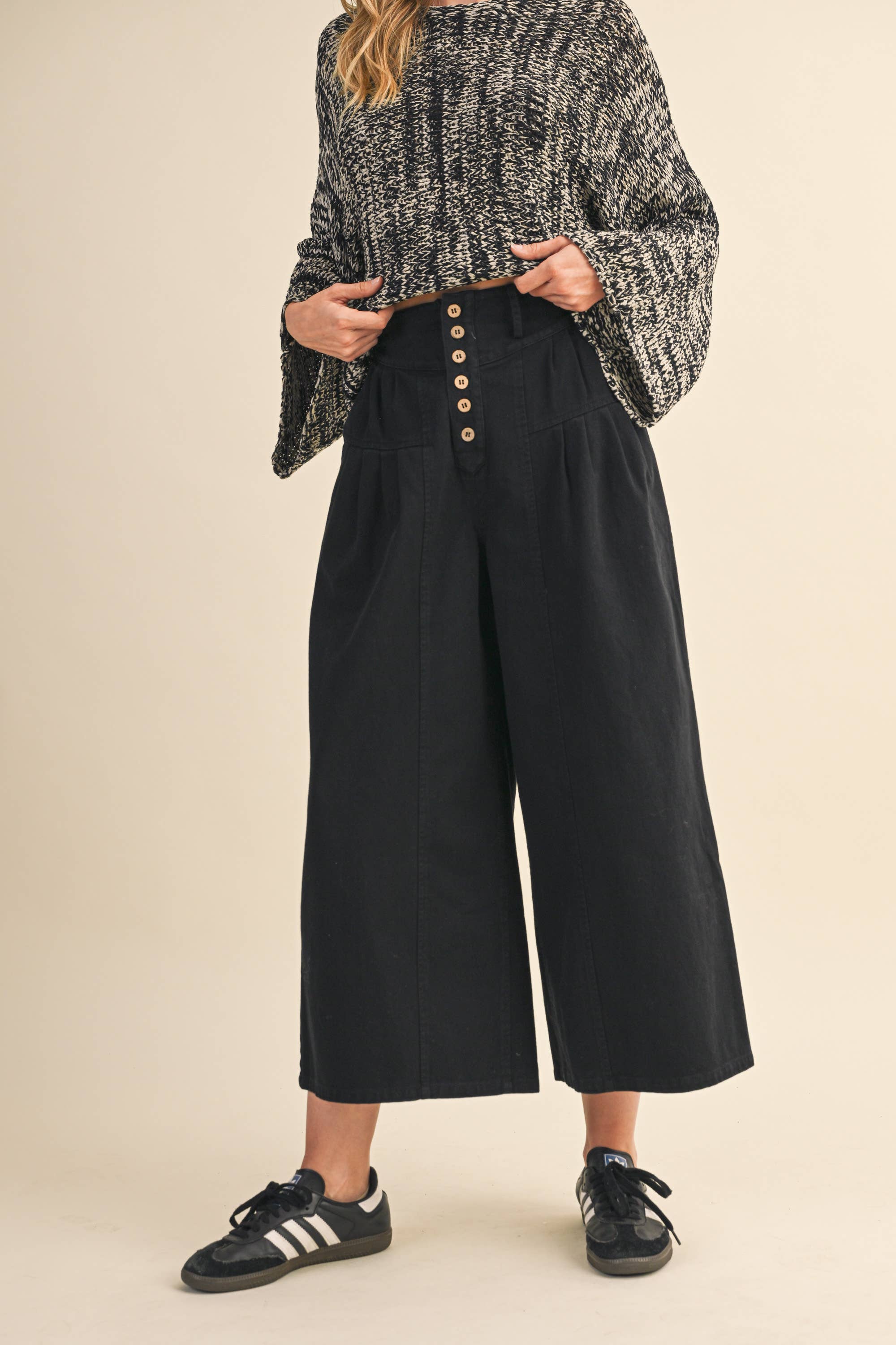 Klesis – wholesale Pants – Women's – IP1419 COTTON TWILL HIGH WAIST CROPPED WIDE LEG PANTS27