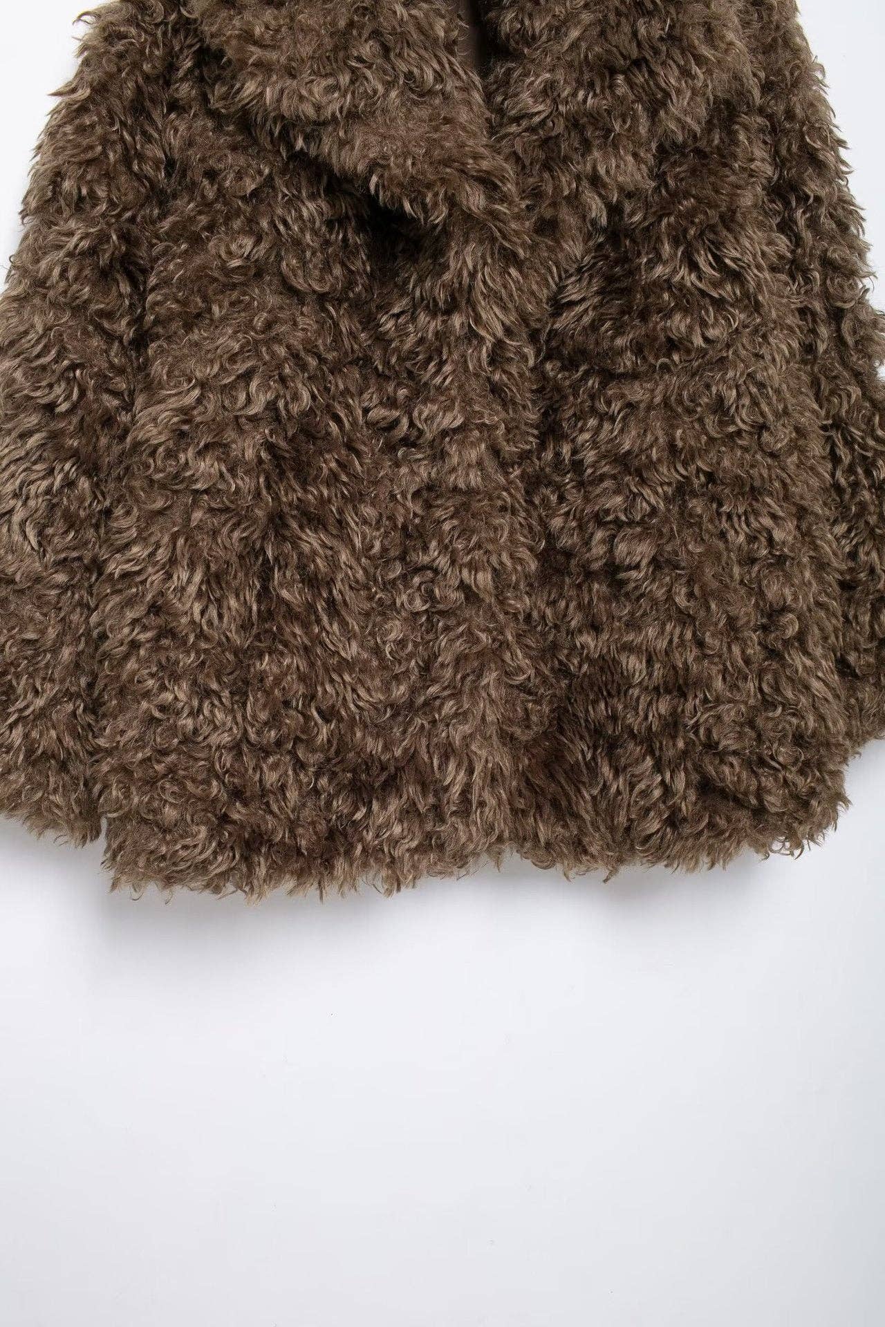 Rich Brown Cozy Faux Fur MidLength Coat  Autumn 2025 for wholesale on Faire7