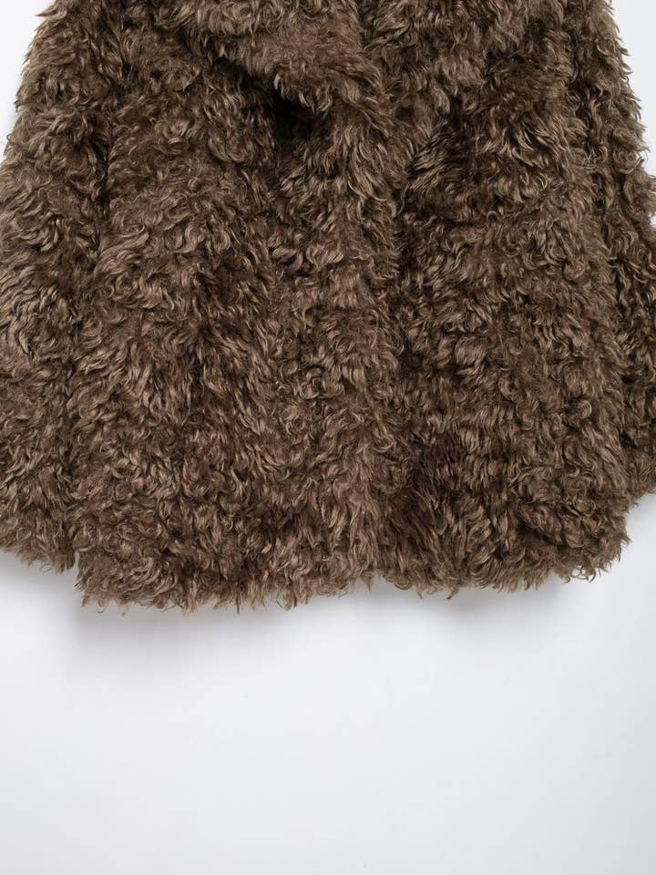 Rich Brown Cozy Faux Fur MidLength Coat Autumn 2025 for wholesale on Faire7