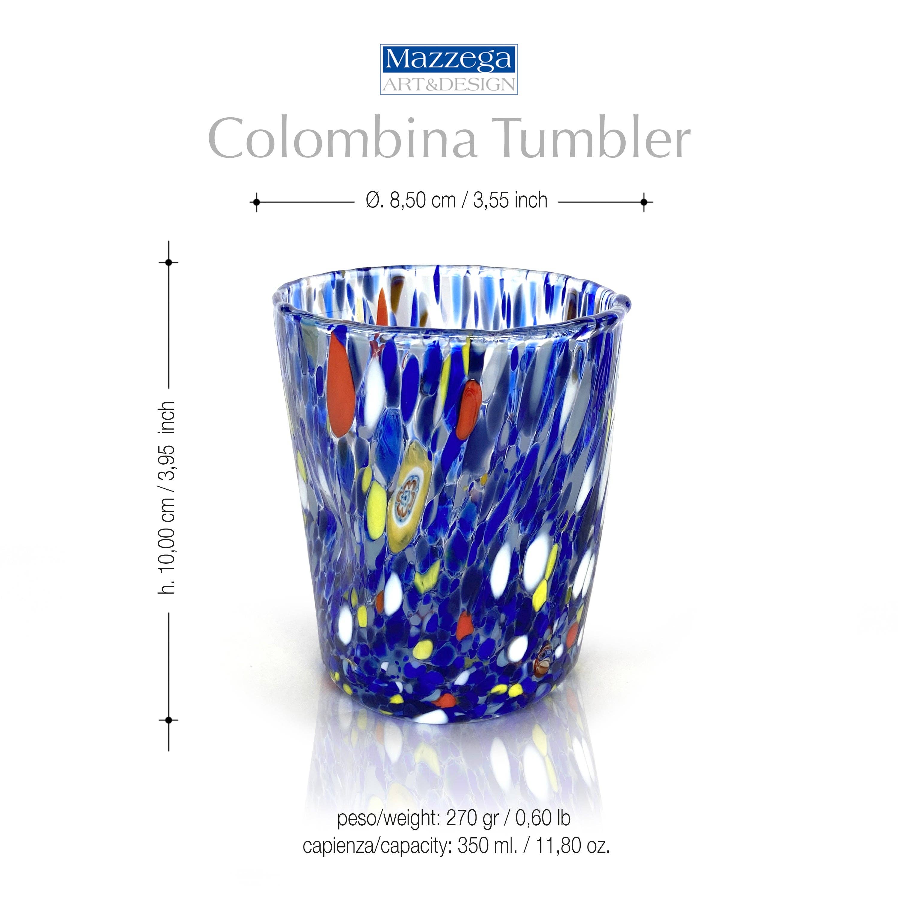 Mazzega Art & Design - Vente Verre/tasse - Verres Gobelets Colombina 350 ml en verre soufflé à la main avec murrine Murano - Les couleurs de Murano1