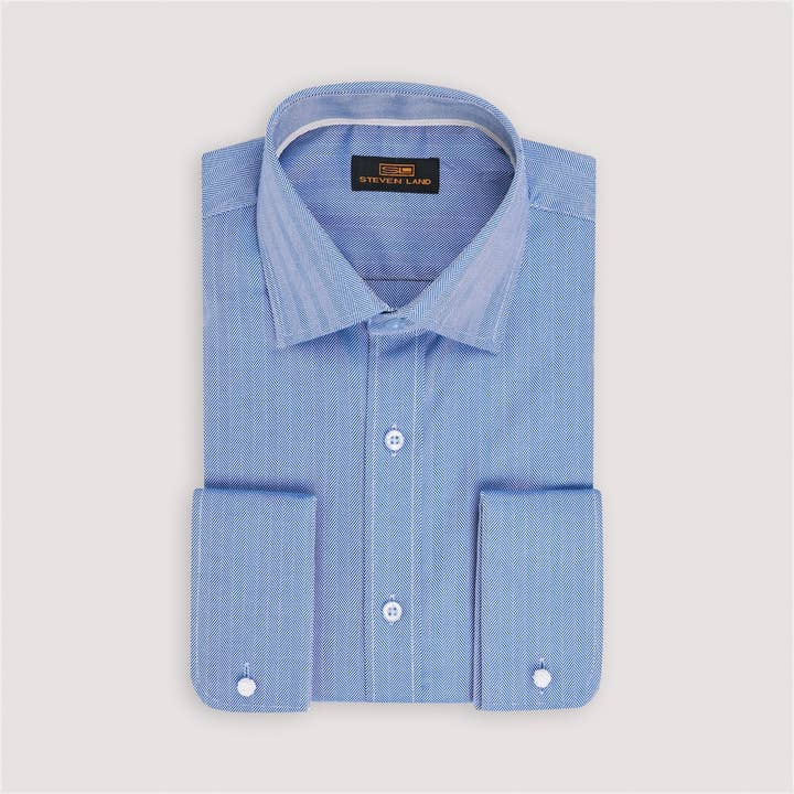 The Regal Herringbone | Classic Spread Collar | Rounded French Cuff | 100% Cotton | White for wholesale by Steven Land