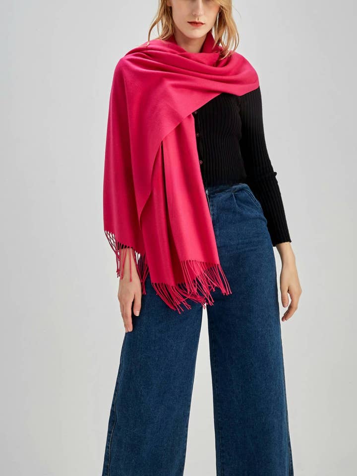 Écharpe à franges unie super douce classique 200 cm x 65 cm pour la vente par Aavion