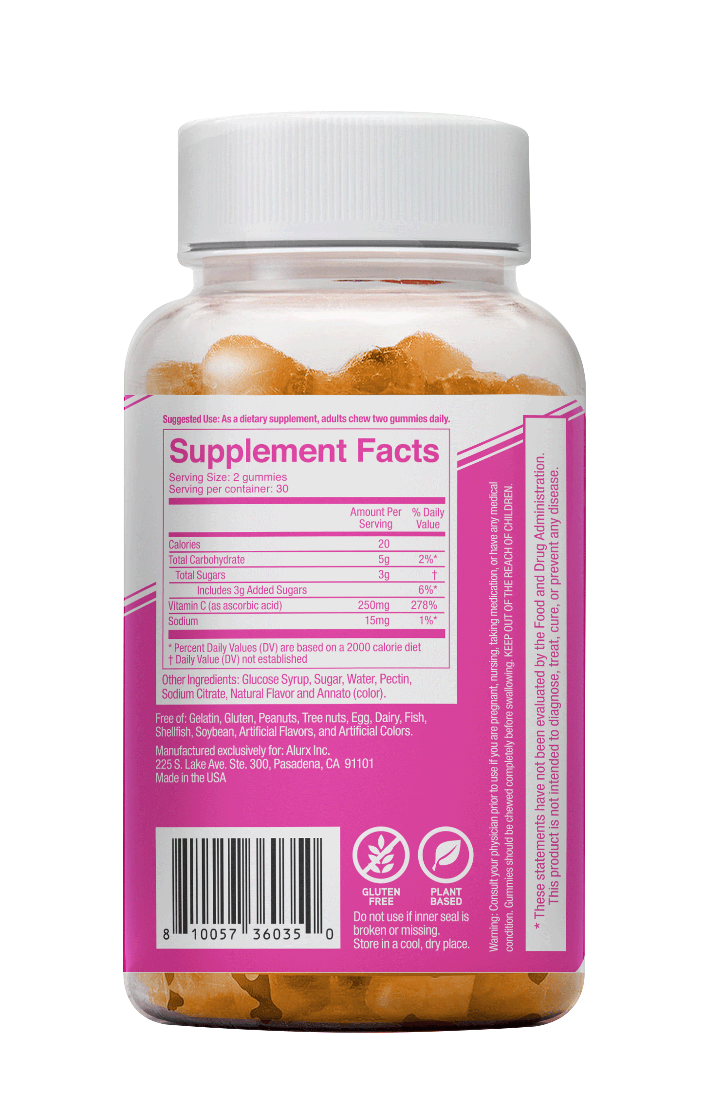 Alurx - Vente Supplément oral/vitamine - Supplément gommeux à la vitamine C, arôme naturel d'agrumes1