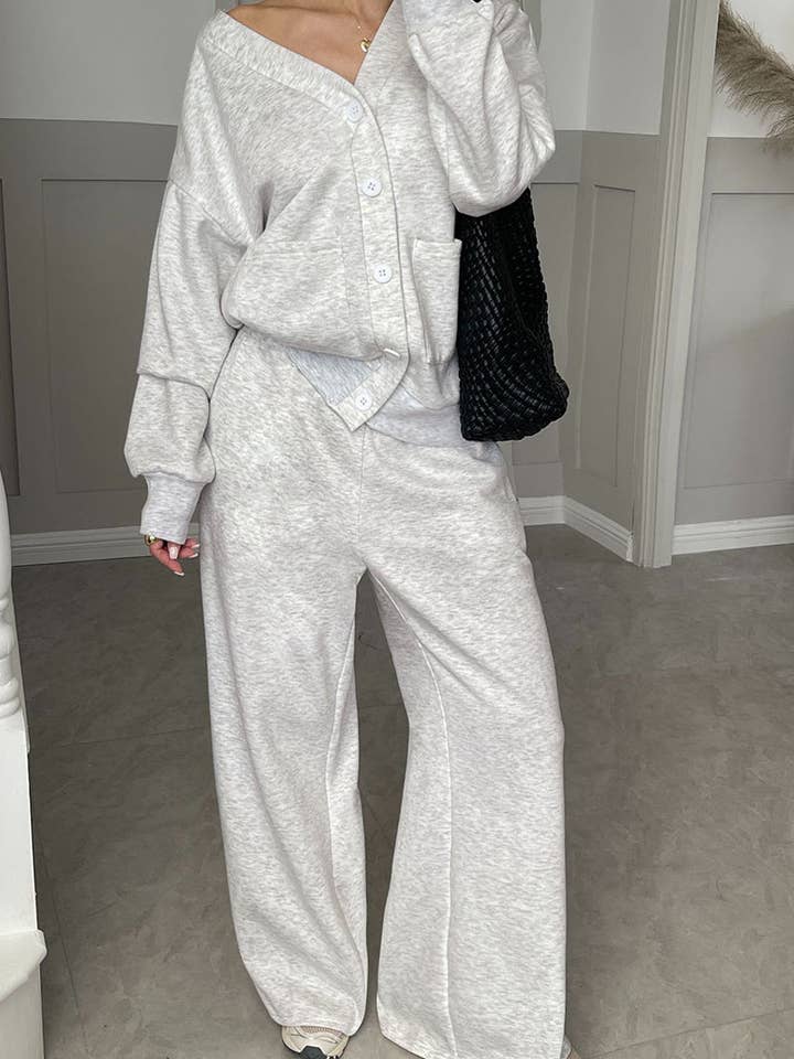 GREY Cozy Button-Up Lounge Set for wholesale on Faire