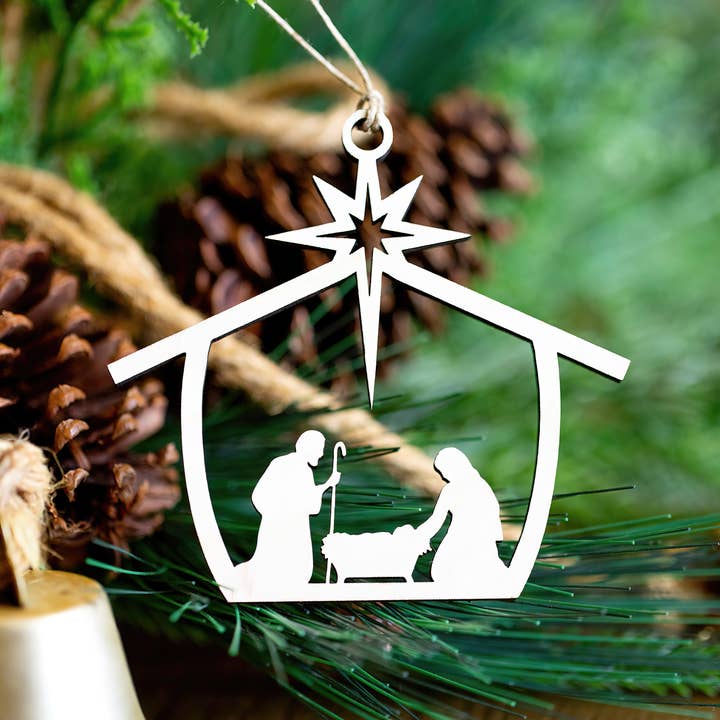 Nativity Christmas Ornament Wooden for wholesale by Harp and Timbrel