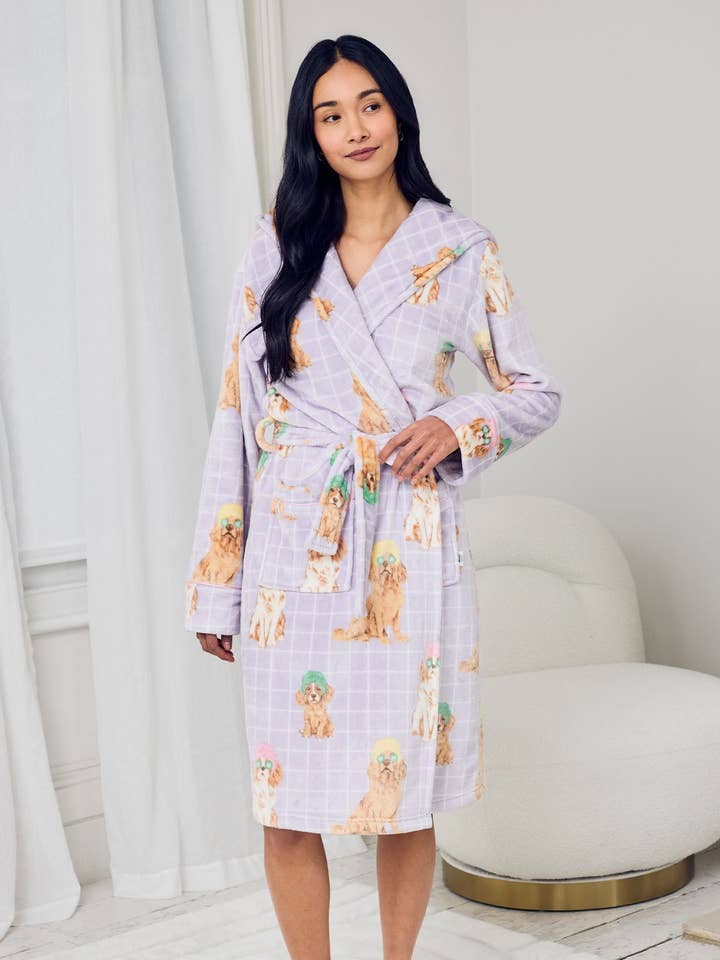 Fleece Spa Dogs Print Dressing Gown for wholesale by Chelsea Peers