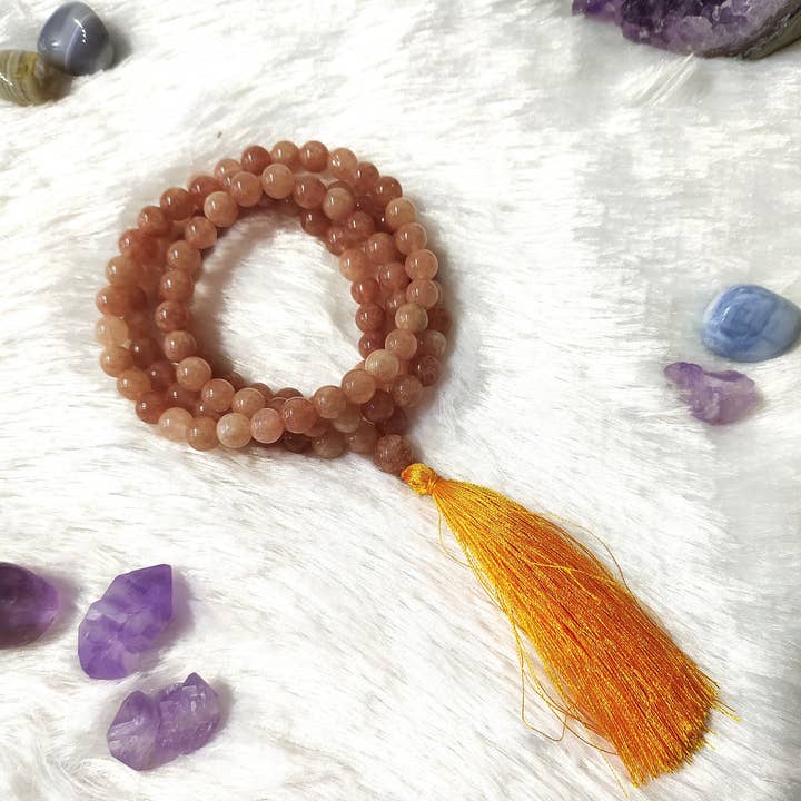 Soothing Crystals - Wholesale Prayer Beads Necklace - Gemstone Mala | Sunstone | 108 Prayer Beads Mala | Jap Mala