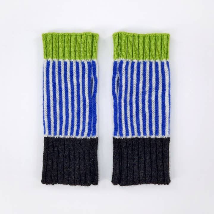 Lambswool Wrist Warmers - Blue, Green & Charcoal for wholesale by Candy Coated Accessories