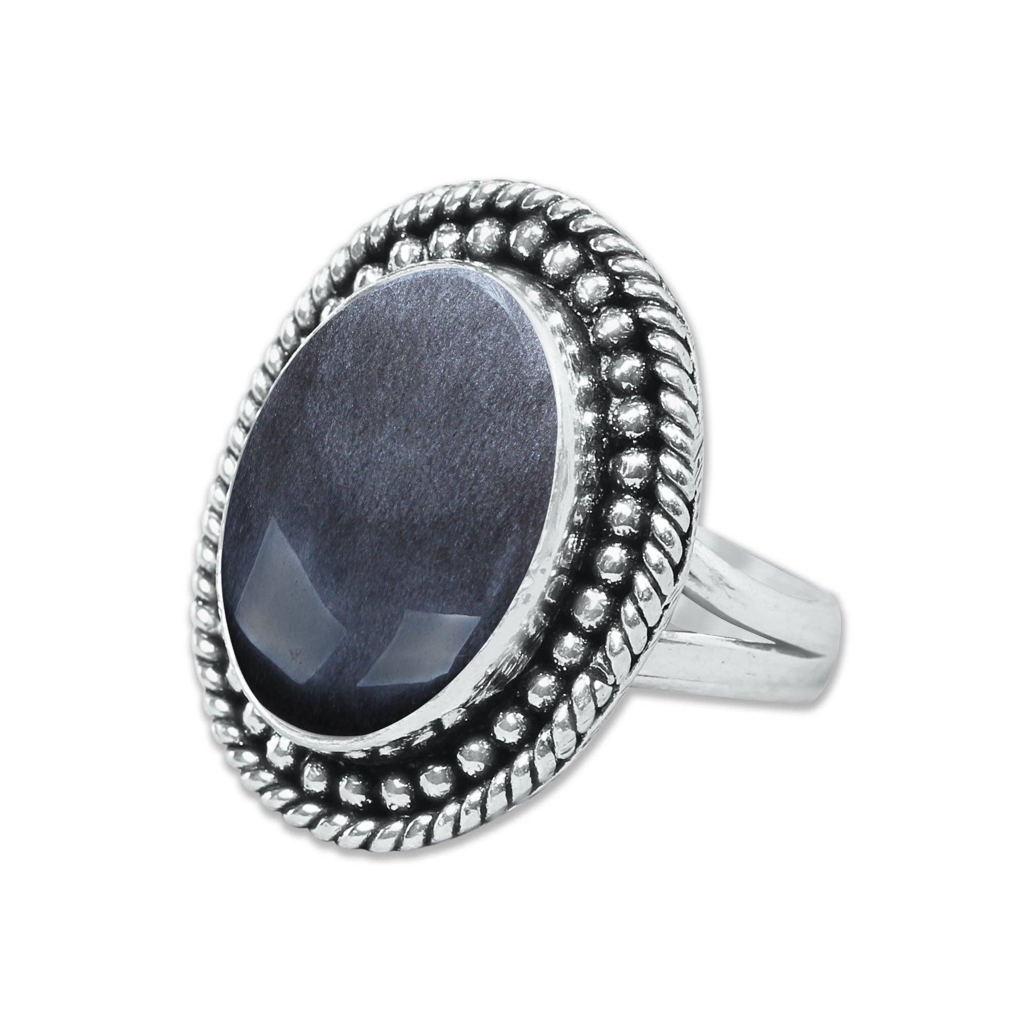 Handmade Jewels - Wholesale Cocktail/statement ring - Silver Sheen Obsidian Rings – Handmade, Silver-Plated, Mystical Glow (Made to Order)6