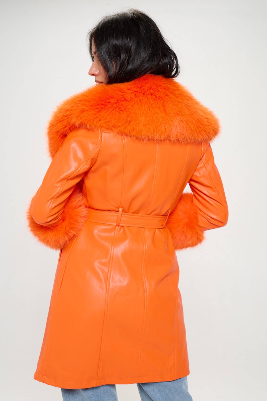 Orange L414L1: Emberlong Vegan Leather Coat (OPEN PACK) for wholesale on Faire2