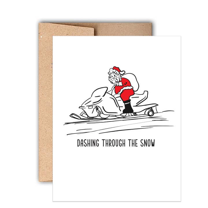 Snowmobile Santa Dashing Through the Snow Holiday Card for wholesale by Stack Paper Press
