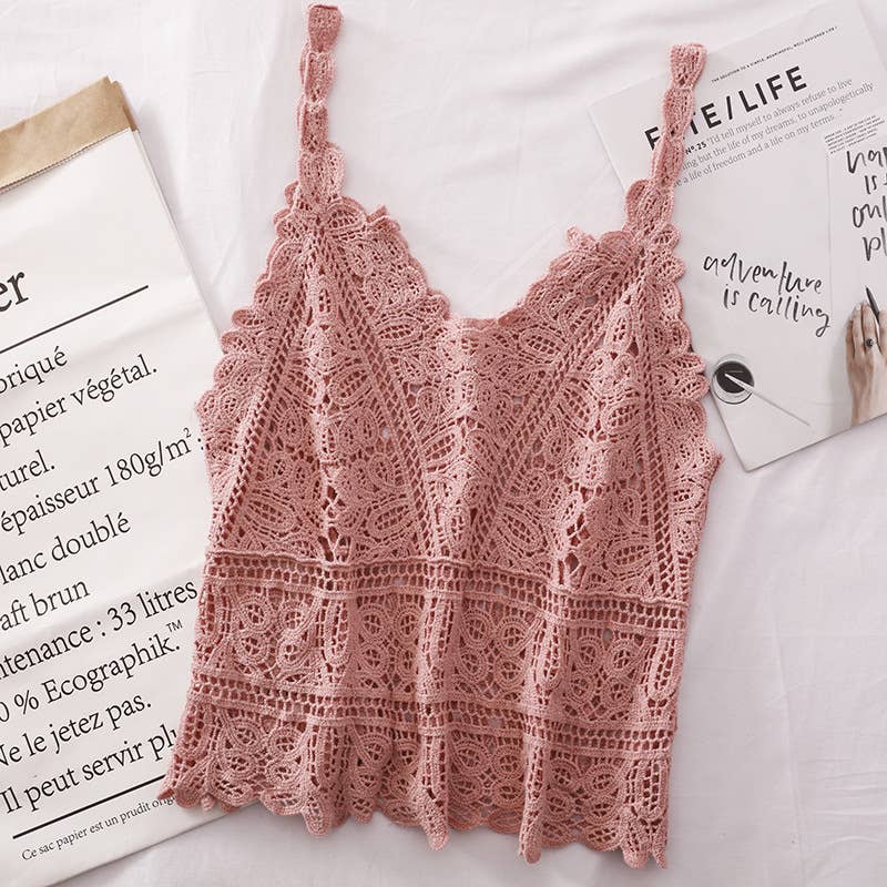 HIDDENBRAND - Wholesale Tank Top - Women's - Bohemia Crochet Lace v-neck tank top - 7 colors17