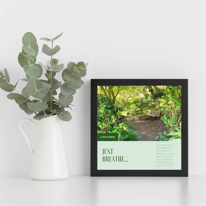 Impression de forêt nuageuse 5x5 dans un cadre de galerie noir pour la vente par Jenuine Heartfelt Design