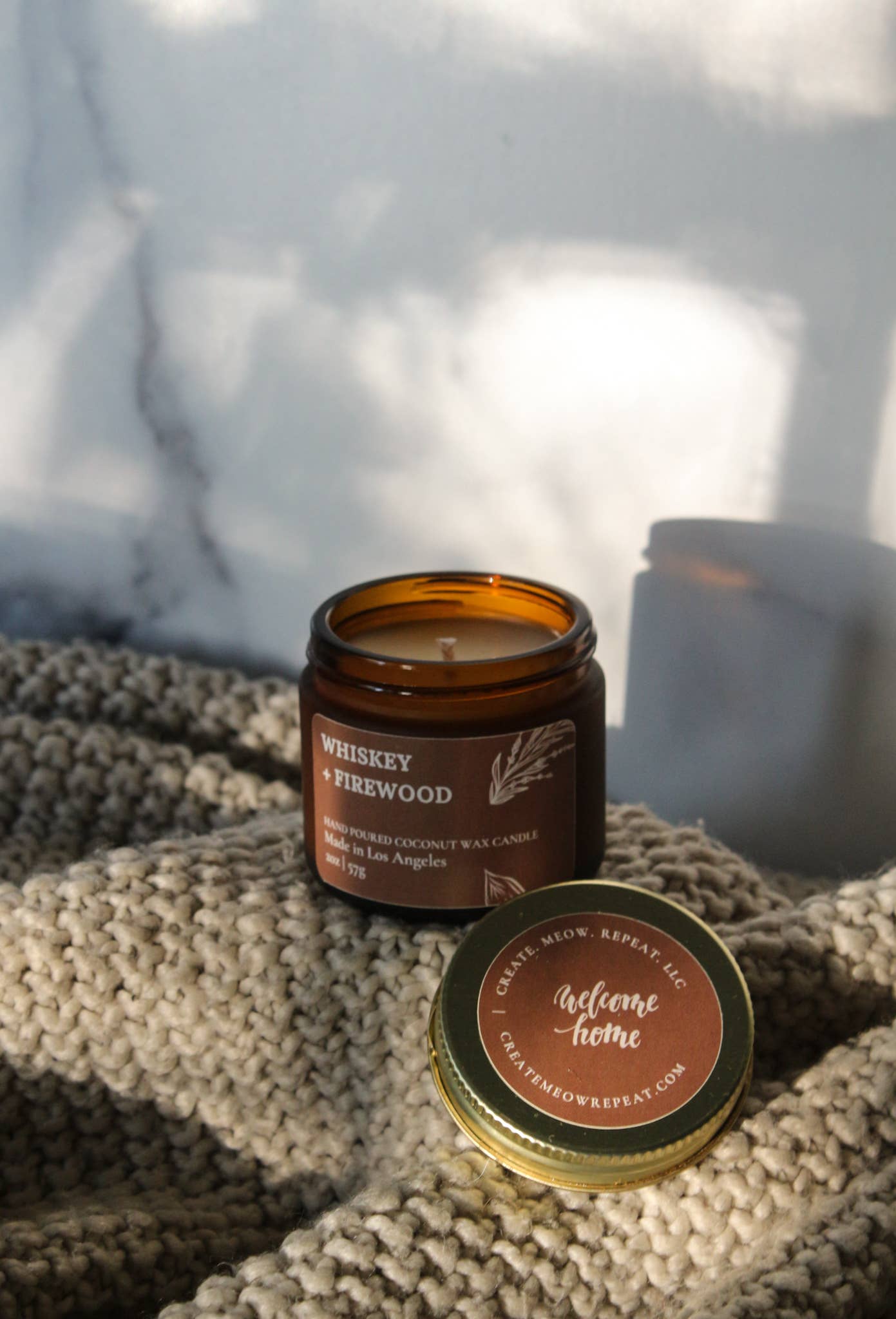 Create. Meow. Repeat. LLC - Wholesale Jar/Filled Candle - Whiskey + Firewood - coconut wax candle0