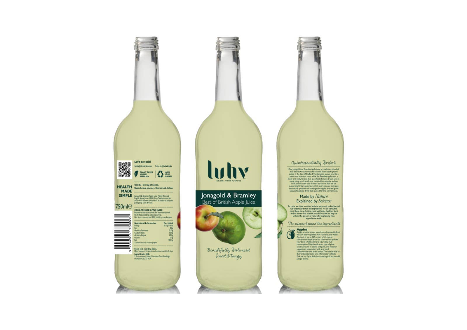 Luhv Drinks – wholesale Apple cider – British JONAGOLD & BRAMLEY Apple Juice 750ml Glass1