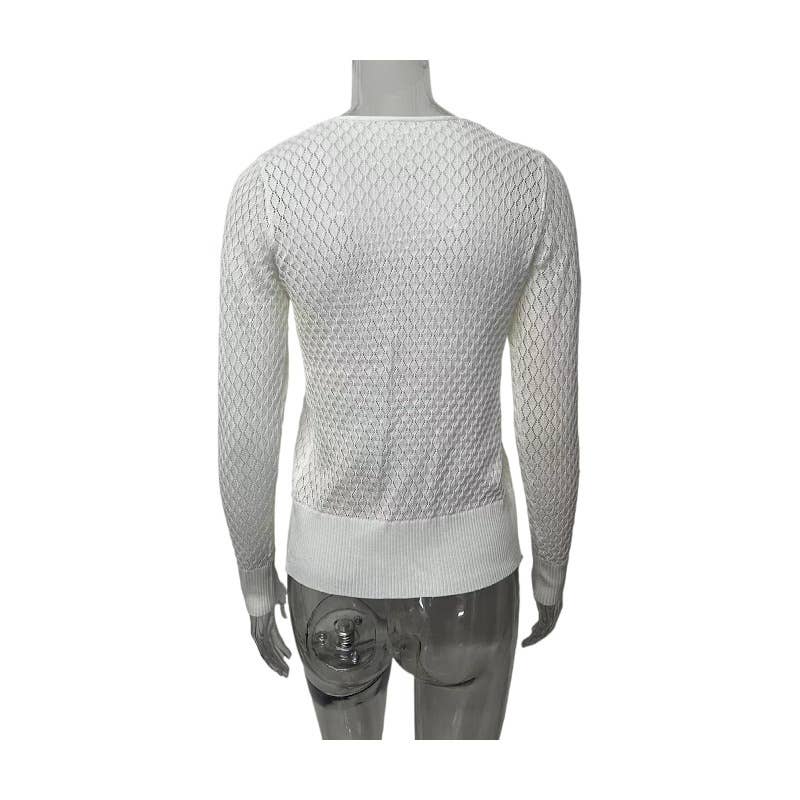 White Textured Lace-Up Cutout-Knit Cardigan for wholesale on Faire6