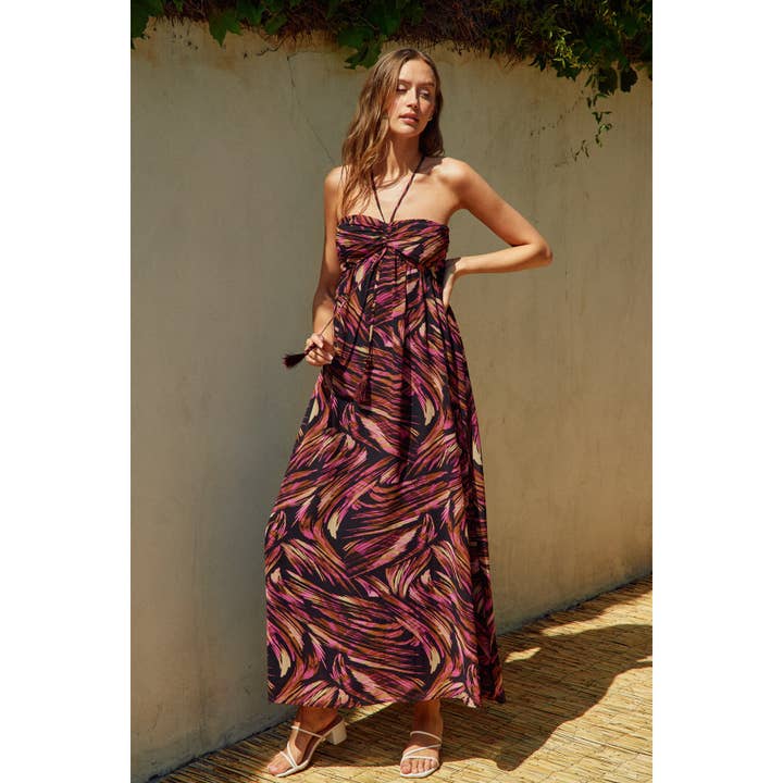 PLUM OCHRE Lights Out Ruched Babydoll Maxi Dress for wholesale on Faire