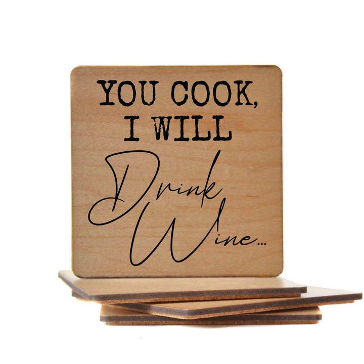 Coasters - I Will Drink Wine Funny Wooden Coaster for wholesale by Driftless Studios
