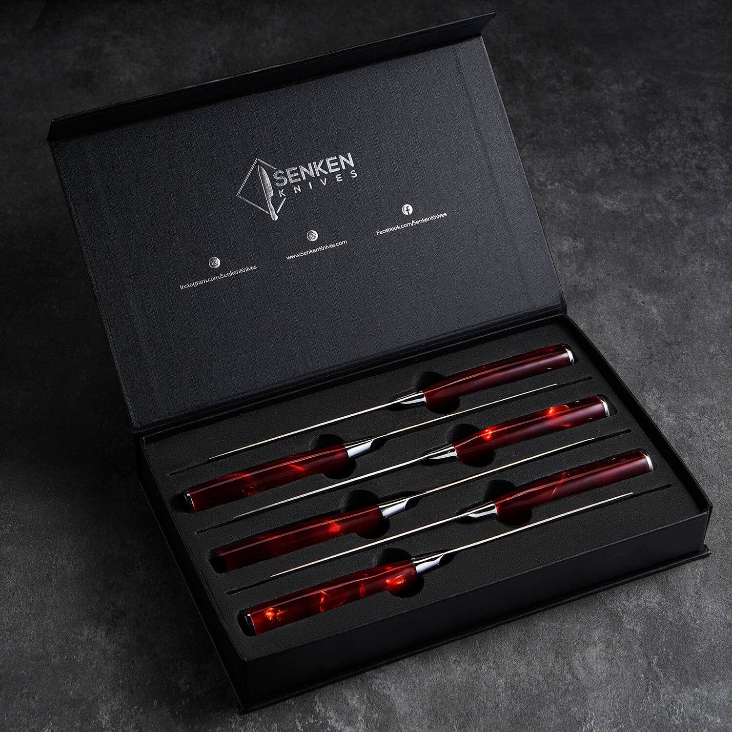 Senken Knives - Wholesale Knife Set - 6-Piece Professional Steak Knife Set - Red Resin Handles2
