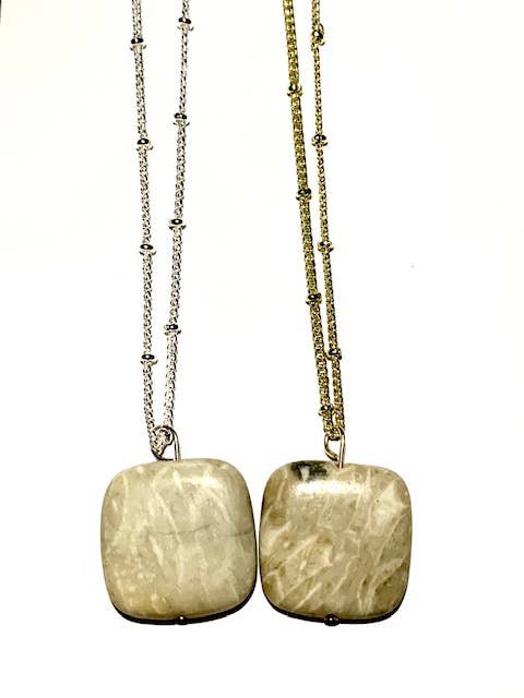 Petoskey Stone (Square) Michigan Halsketten mit 30-Zoll-Kette für den Großhandel von Fresh Coast Rock Co. LLC
