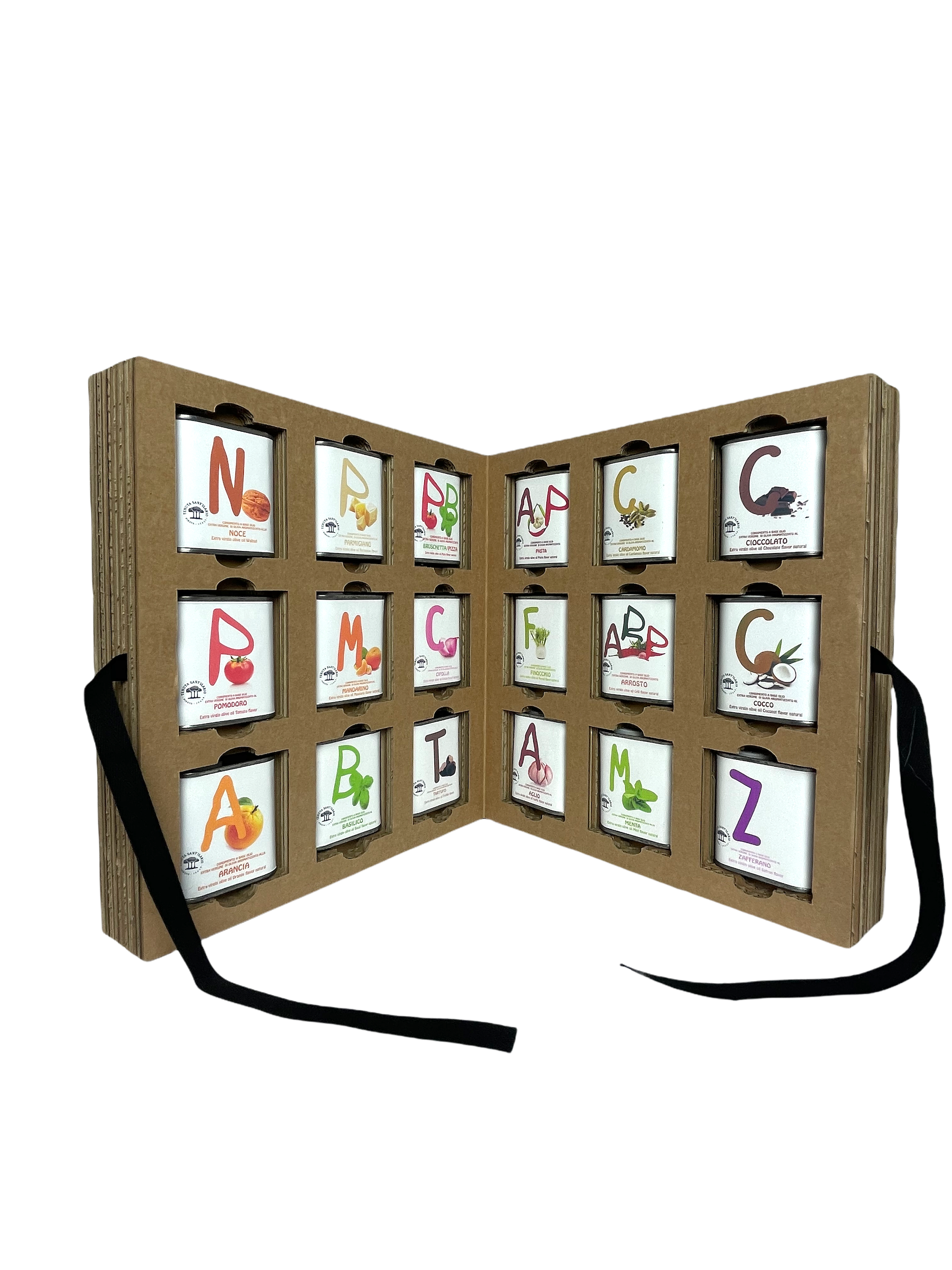 TENUTA SANT'ILARIO – wholesale Olivolja – Modern plåtbok med 18 stycken 100 ml smaksatta oljor1